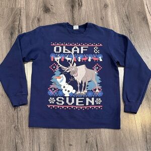 💙Disney Olaf & Sven Blue Sweater Comfortable Casual Sweatshirt Frozen Sweatshirt